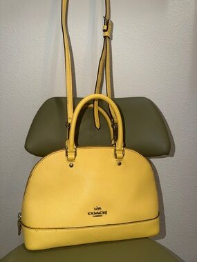 Coach Yellow Leather Dome Satchel with Top Handles and Shoulder Strap